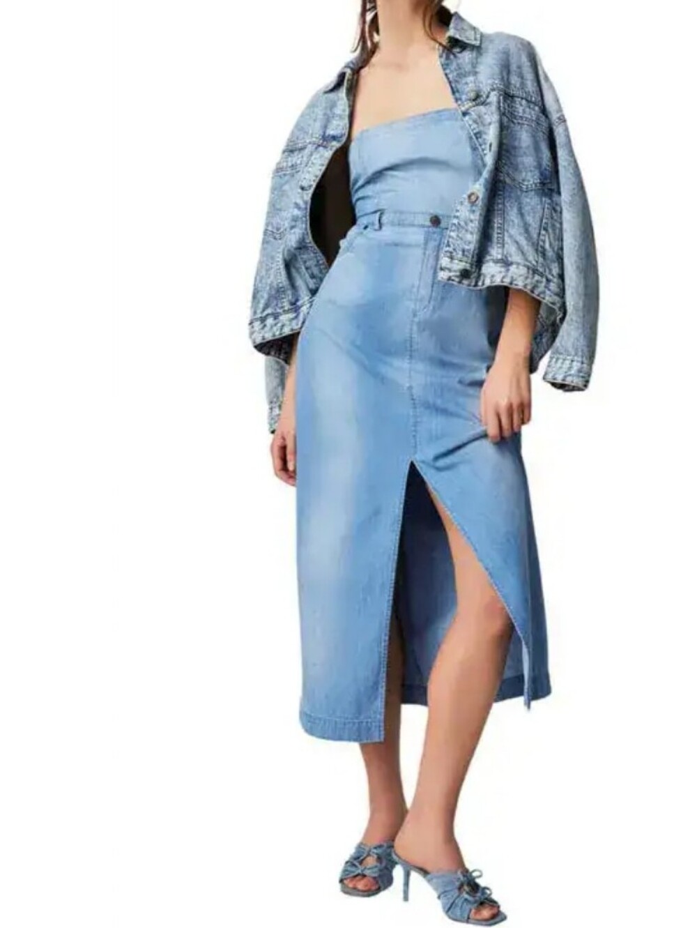 Free People Strapless Denim Midi Dress, Size 6